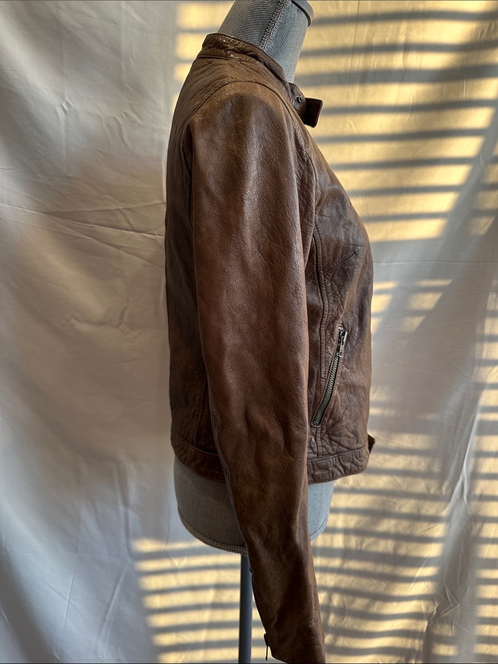 Brown Women's Leather Moto Jacket - Picture 3 of 16